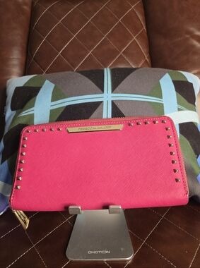 Rebecca Minkoff Hot Pink Studded Zip Wallet